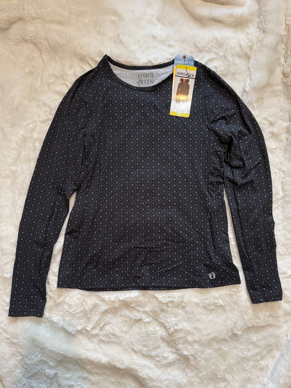 Hang Ten Long Sleeve Black Flower Patterned Women's Top